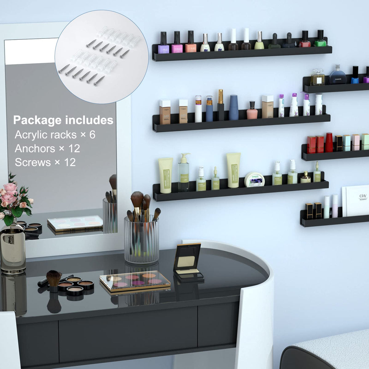 FEMELI black acrylic finish highlighting modern decor and bottle visibility