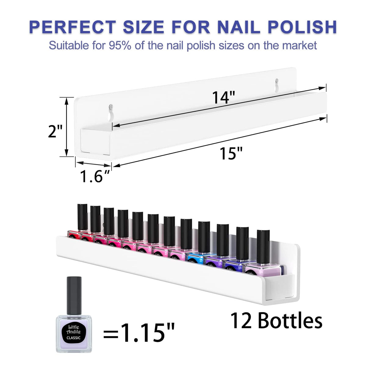 FEMELI nail polish wall rack with covered ends to keep bottles secure