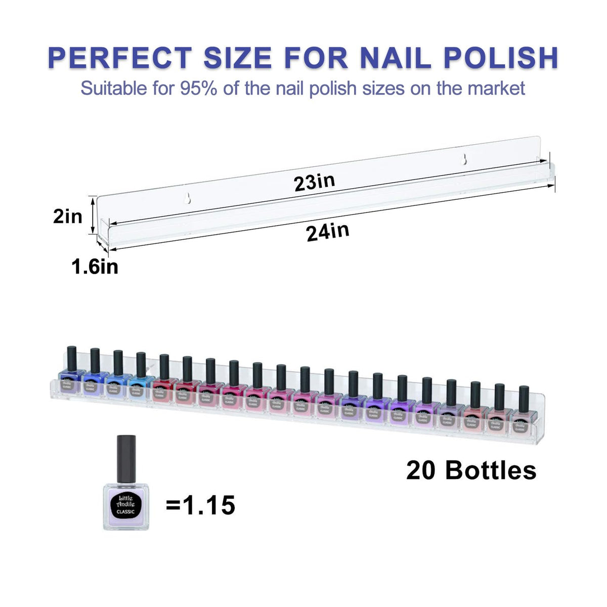 FEMELI nail polish wall rack ends with detachable caps prevent slipping.
