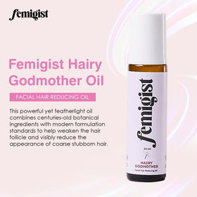 Femigist Hairy Godmother Oil application demonstrates daily use for reduced hair visibility.