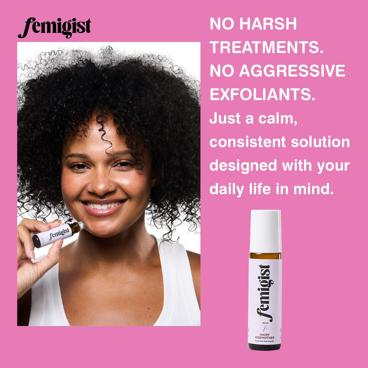 Femigist Hairy Godmother Oil sits alongside PCOS routines for balanced-looking skin.