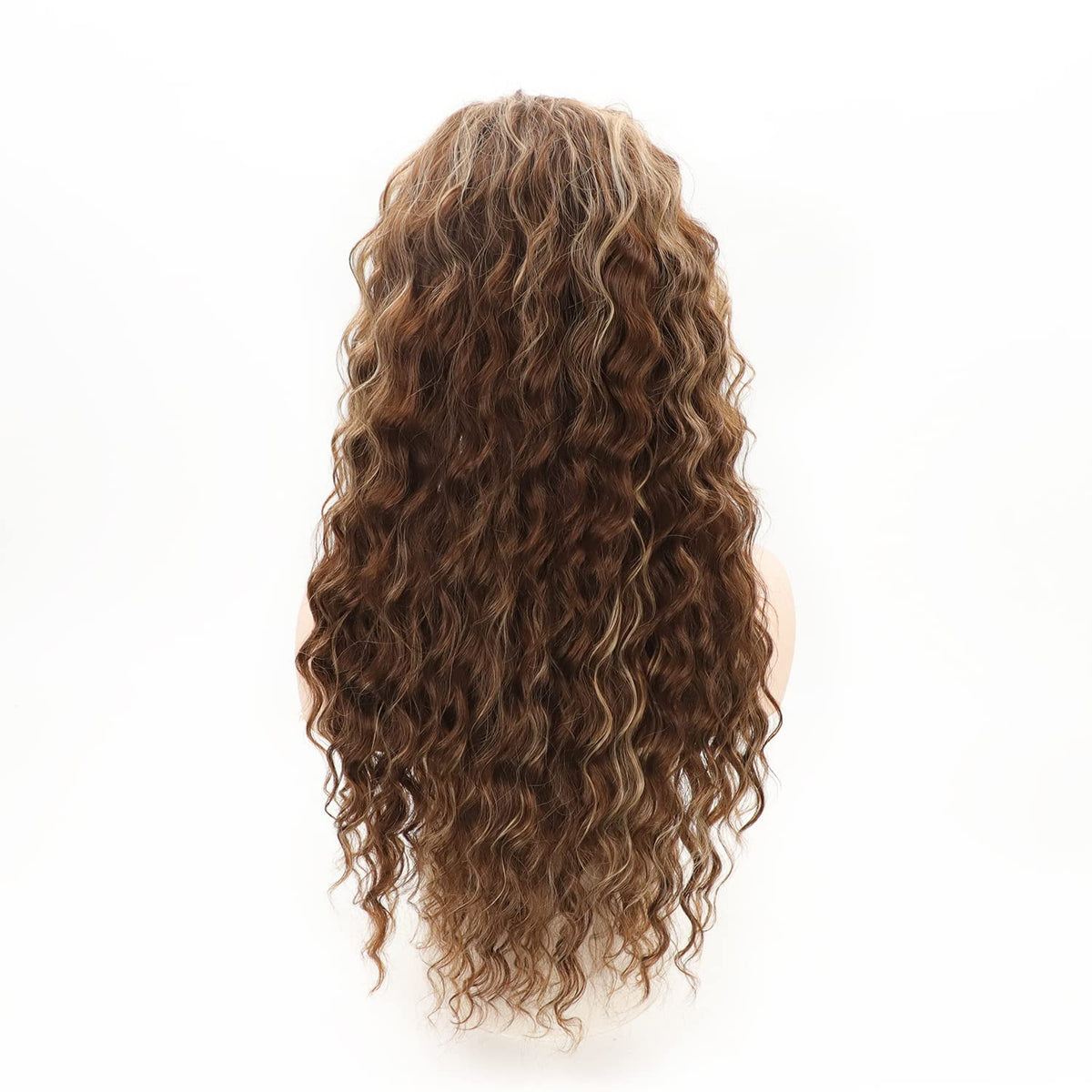 Fencca brown highlights long curly wig party look for versatile styling.