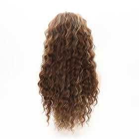 Fencca brown highlights long curly wig party look for versatile styling.