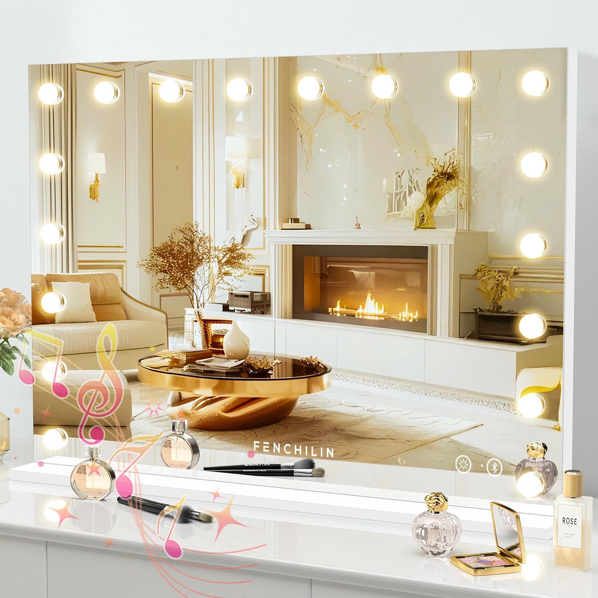 FENCHILIN vanity mirror with lights front view for precise makeup application