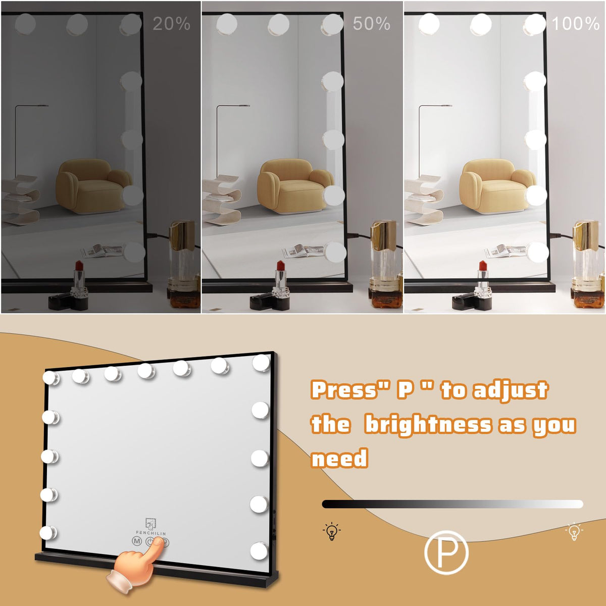 FENCHILIN three lighting modes with dimmable brightness for different settings