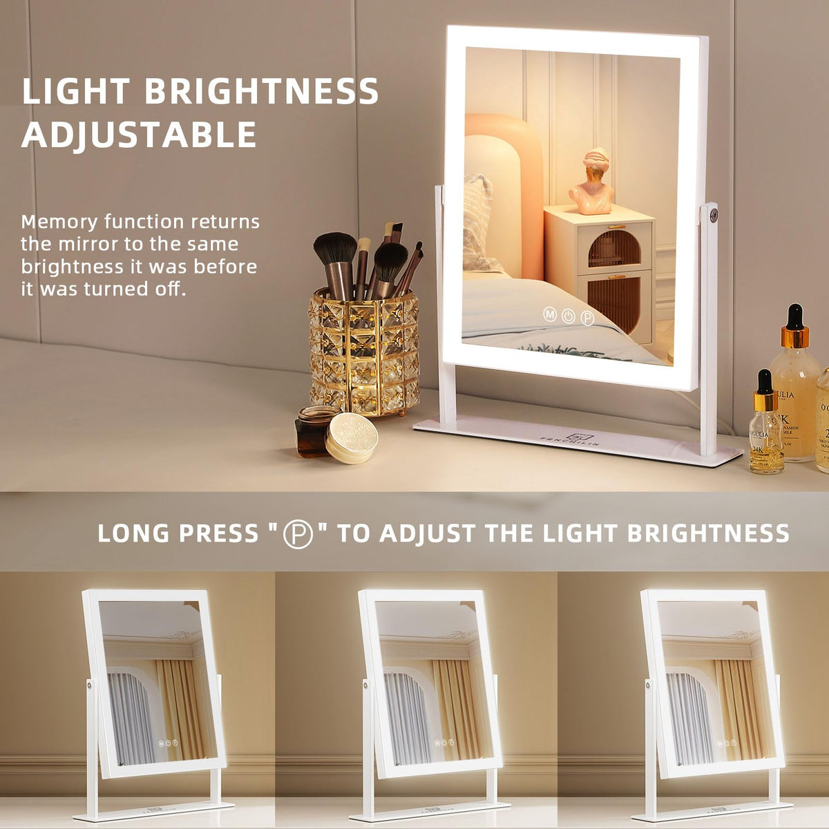 FENCHILIN silvered glass delivers a crisp reflection for accurate makeup checks.