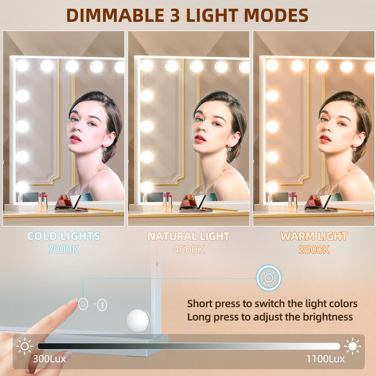 Fenchilin vanity mirror with Bluetooth speaker for hands-free audio.