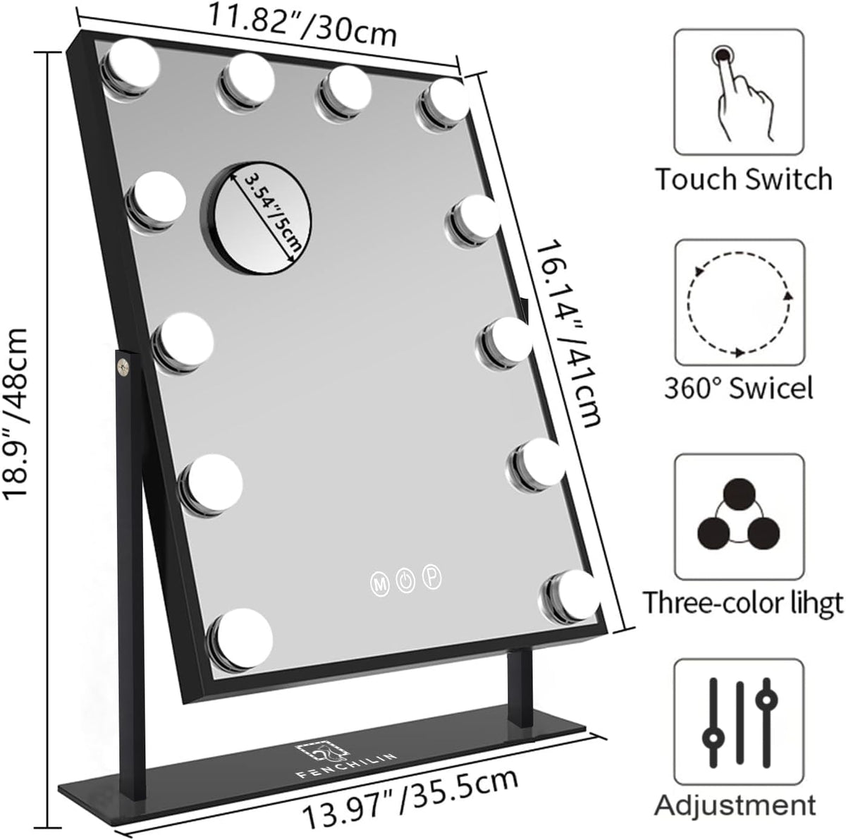 Close-up of Fenchilin vanity mirror LED bulbs highlighting bright, even illumination for precision.