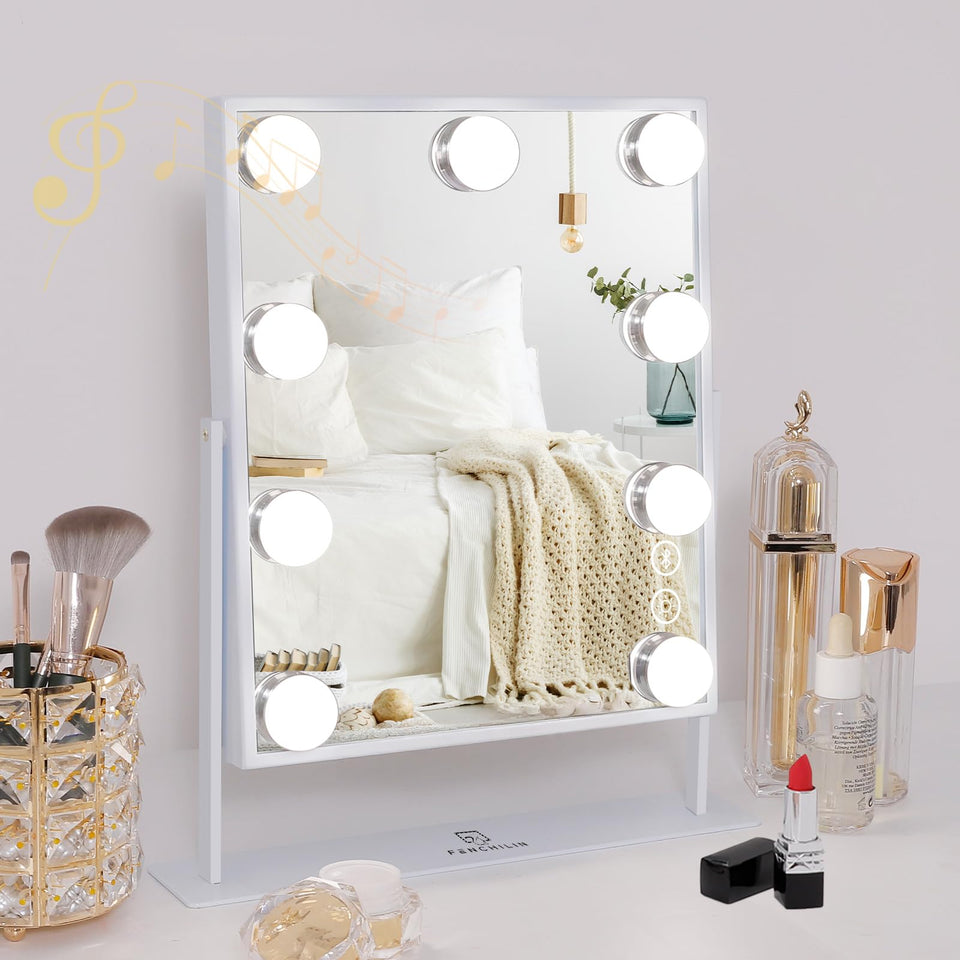 FENCHILIN vanity mirror with 9 bulbs for even makeup lighting.