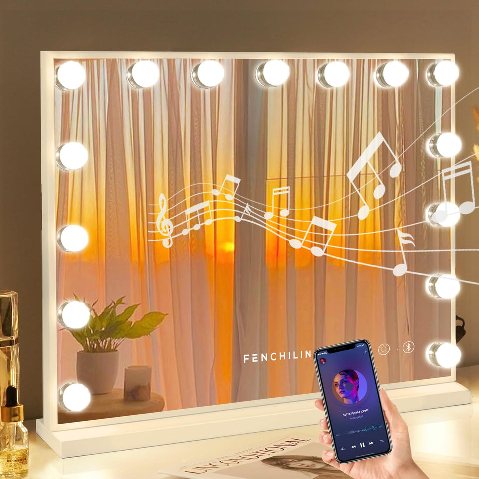 Fenchilin vanity mirror with lights offers full-face makeup view.
