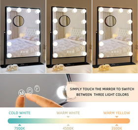 Fenchilin vanity mirror smart touch control shown for quick brightness adjustments.
