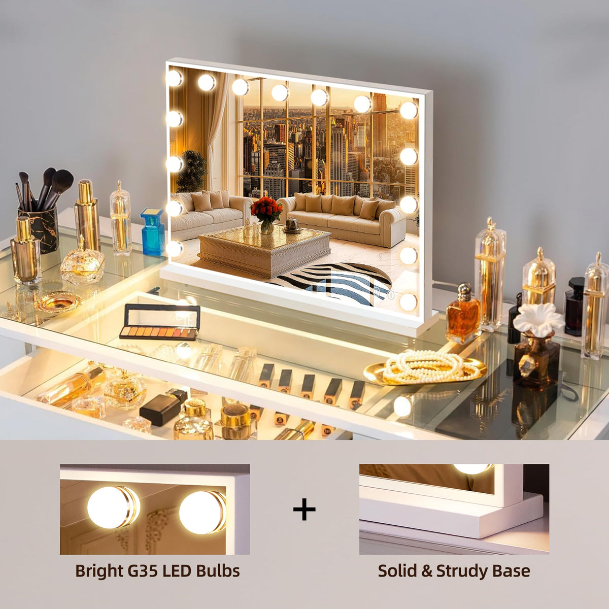 Fenchilin 22.8x18 vanity mirror fits desktop spaces.