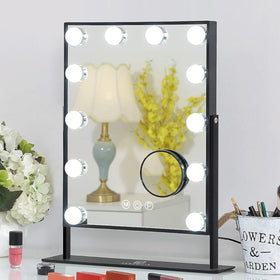Fenchilin vanity mirror with lights on desk setup for effortless daily makeup routines.