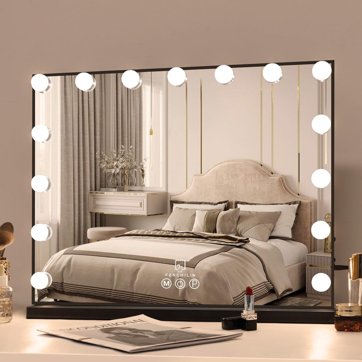 FENCHILIN vanity mirror with lights showing full view for makeup routine
