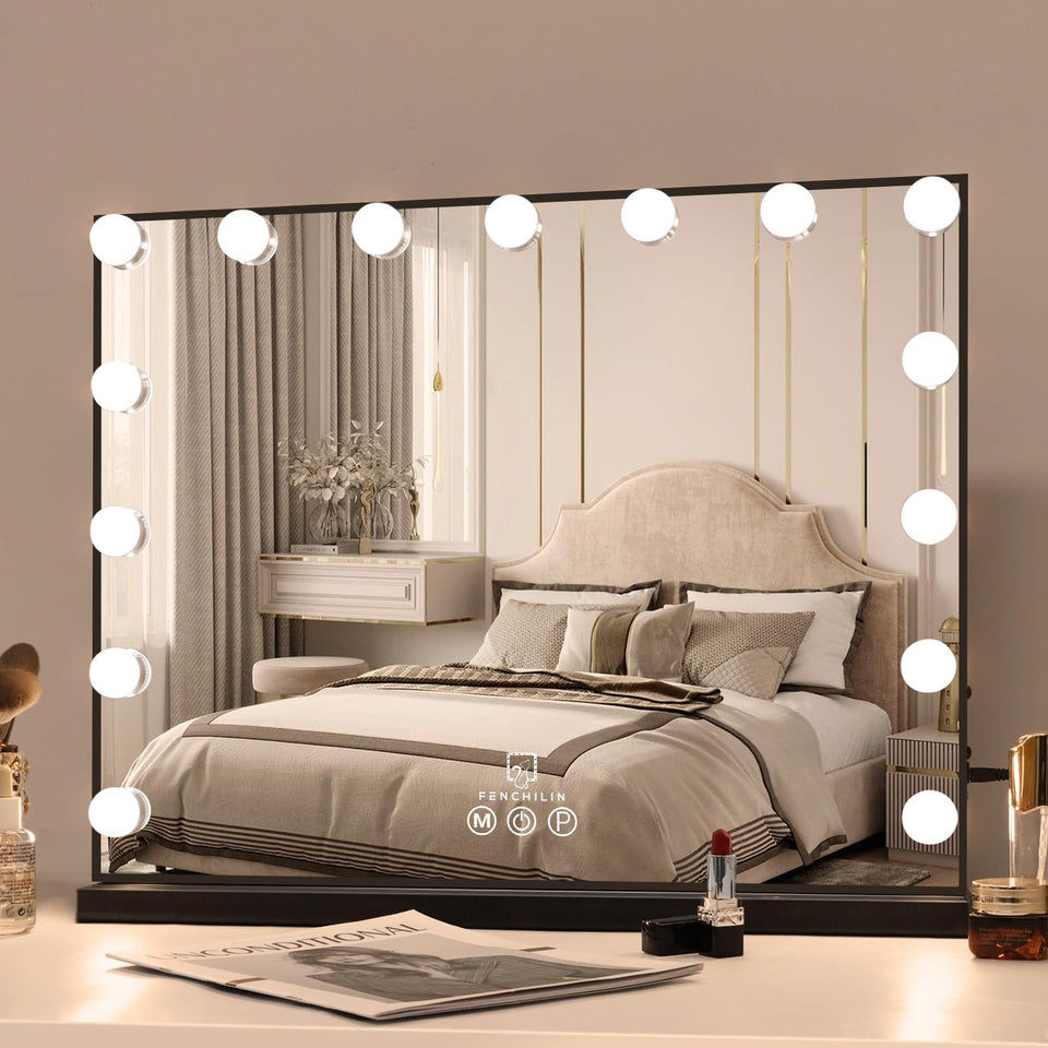 FENCHILIN vanity mirror with lights showing full view for makeup routine
