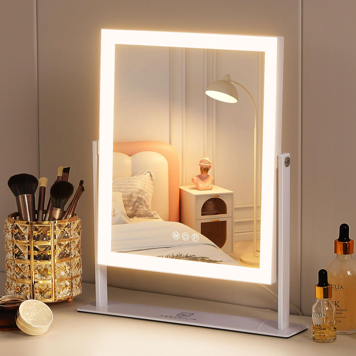 FENCHILIN vanity mirror with lights provides bright, even illumination for flawless makeup application.