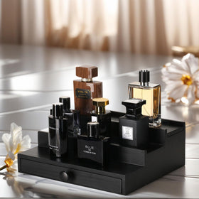 Fengligoo cologne rack in a black finish fits any decor style.