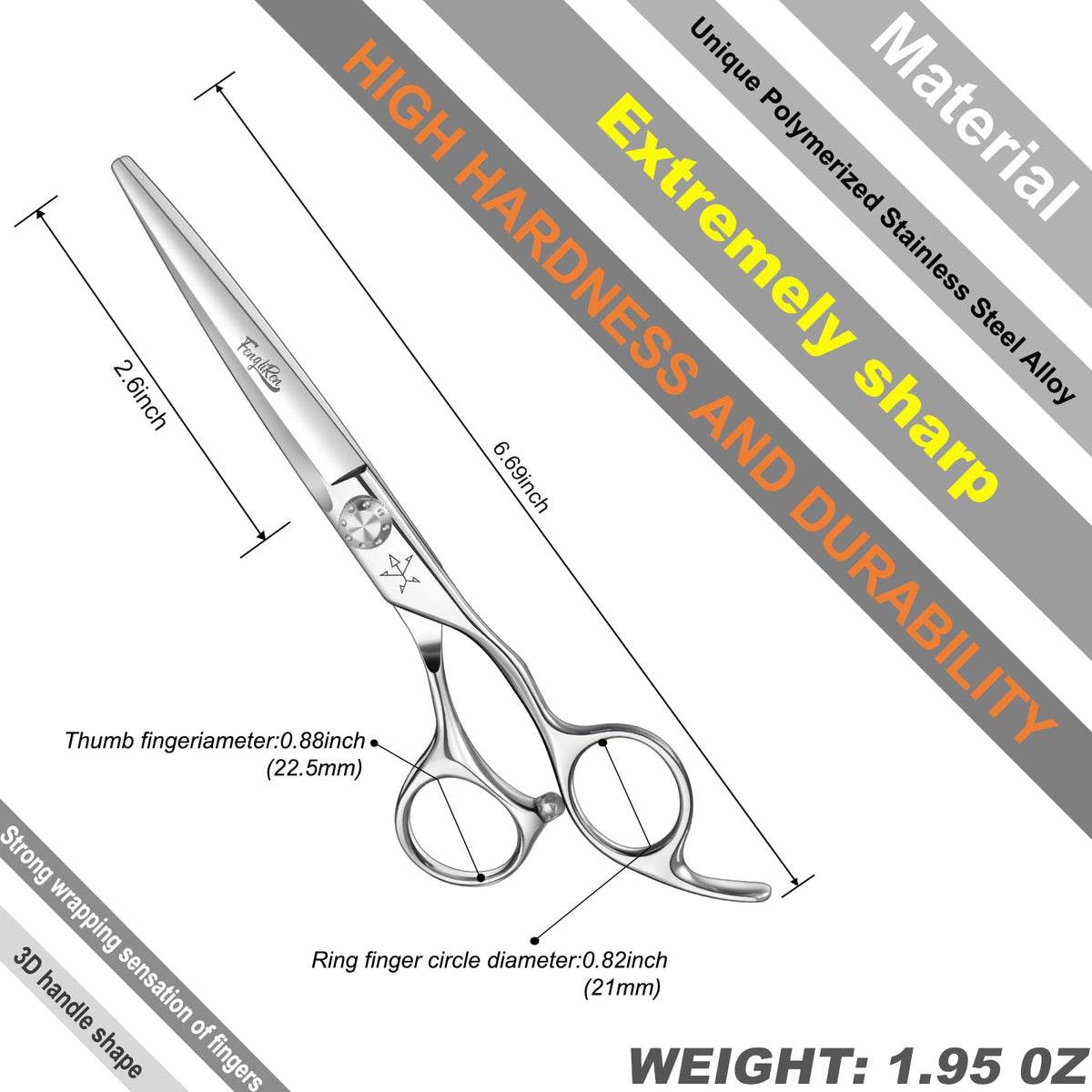 Fengliren professional hair cutting shears handles showing ergonomic grip for comfort