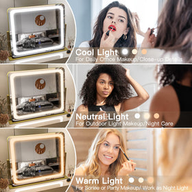 FENNIO Gold vanity mirror LED three-color modes for versatile lighting.