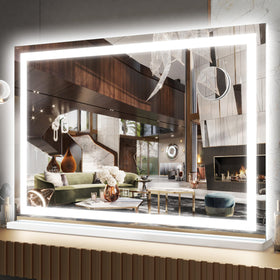 FENNIO large vanity mirror with lights, front view for precise makeup application and even illumination.