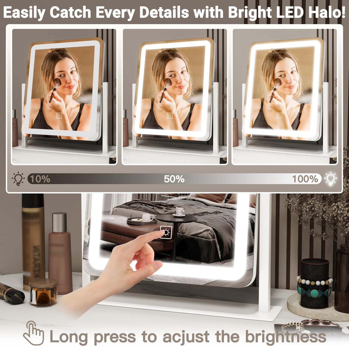 FENNIO 10x magnification aids close-up makeup detail and grooming.