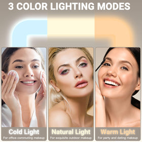Three-color LED lighting modes support day, evening, and natural looks.