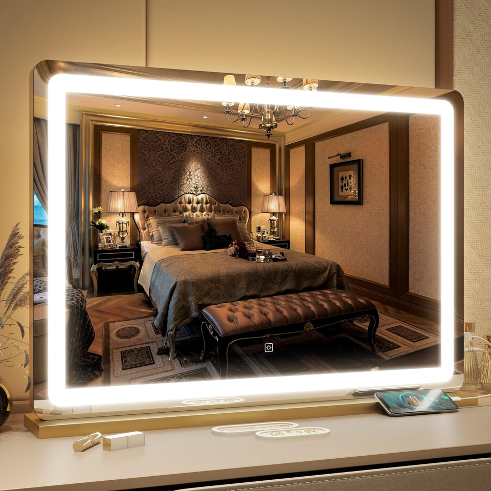 FENNIO vanity mirror 32x22 front view shows ample space for precise makeup