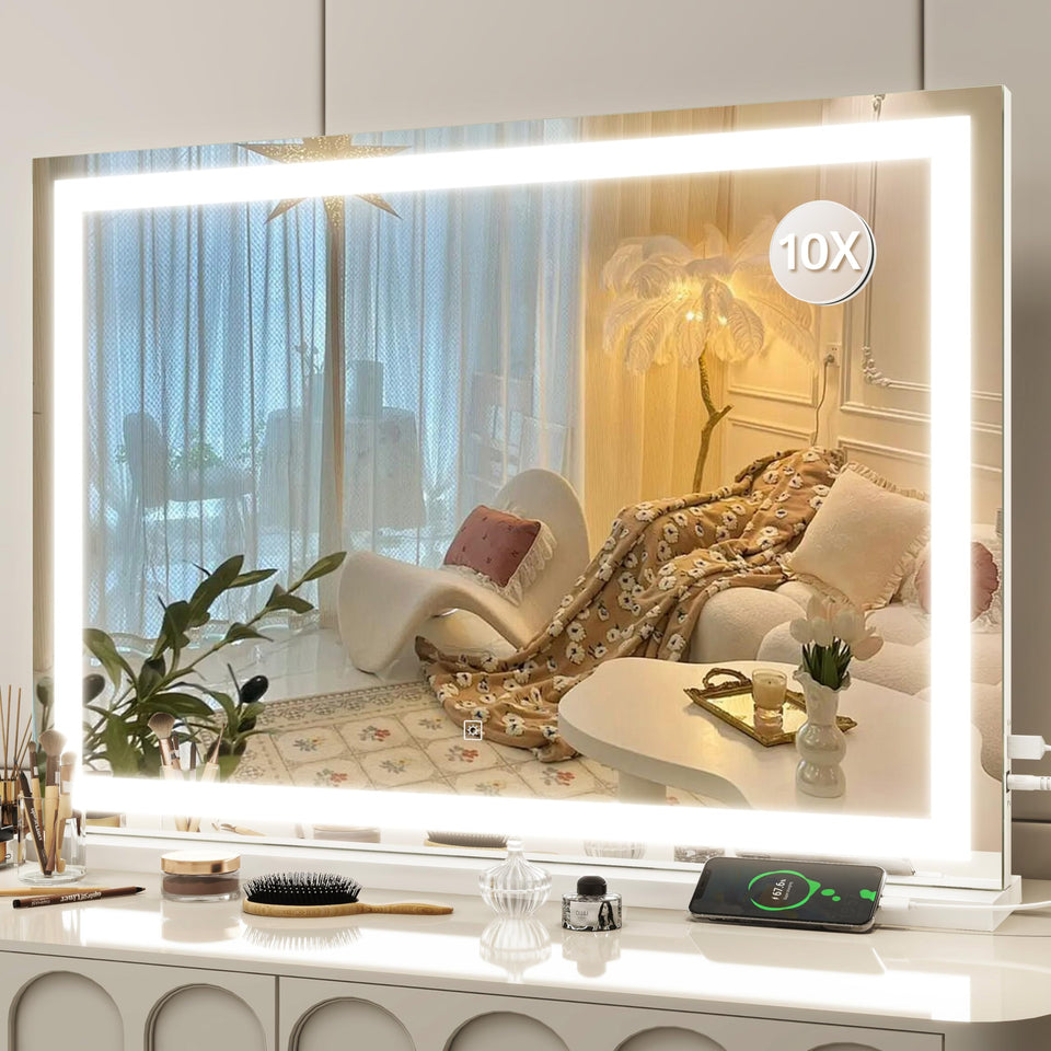 FENNIO vanity mirror with lights, 32x22 inches, ideal for precise makeup application.