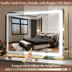 FENNIO vanity mirror touch panel closeup with easy one touch control