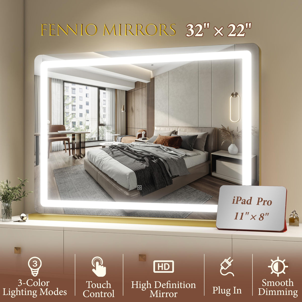FENNIO vanity mirror USB charging port keeps devices powered