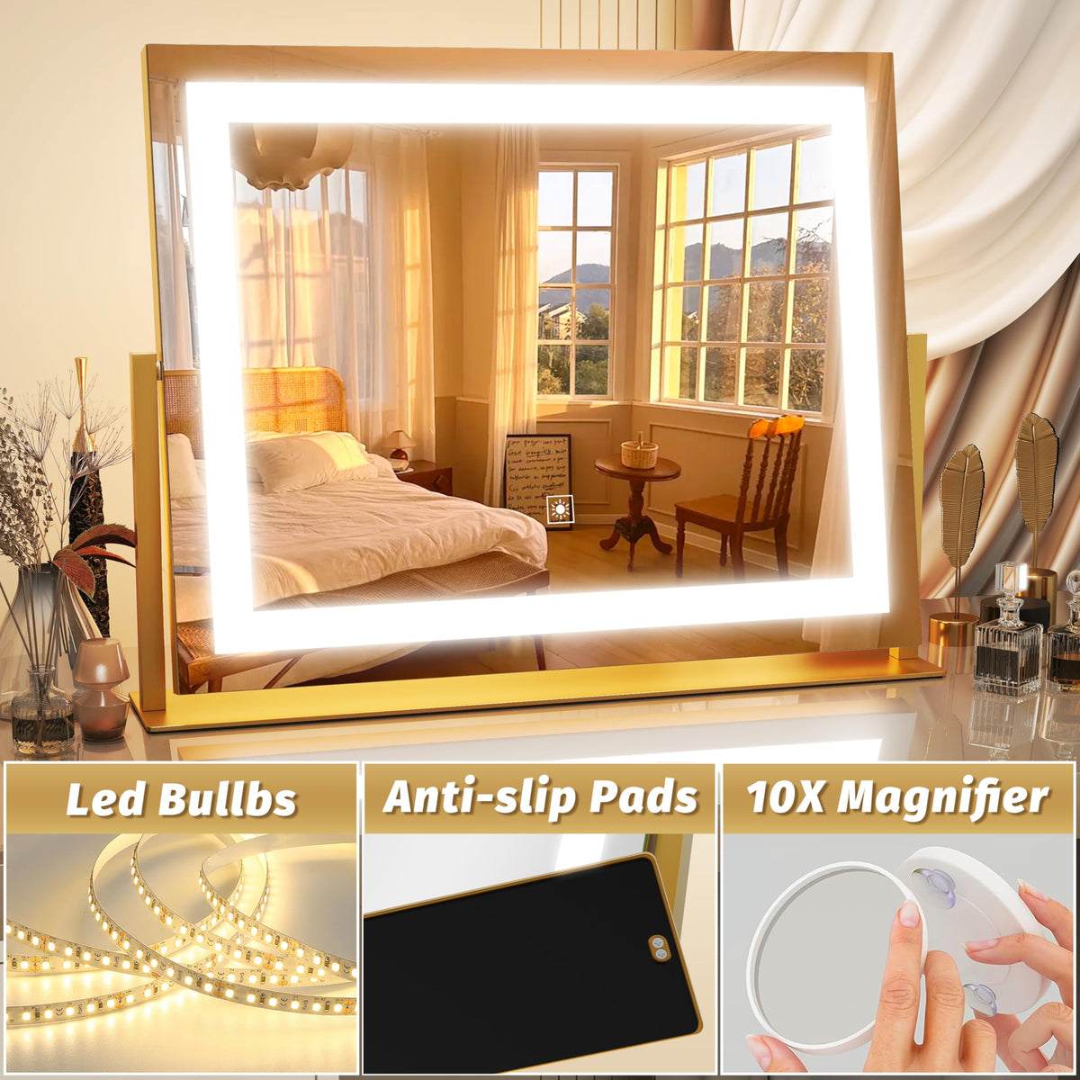 FENNIO vanity mirror 360-degree rotation for optimal viewing angles