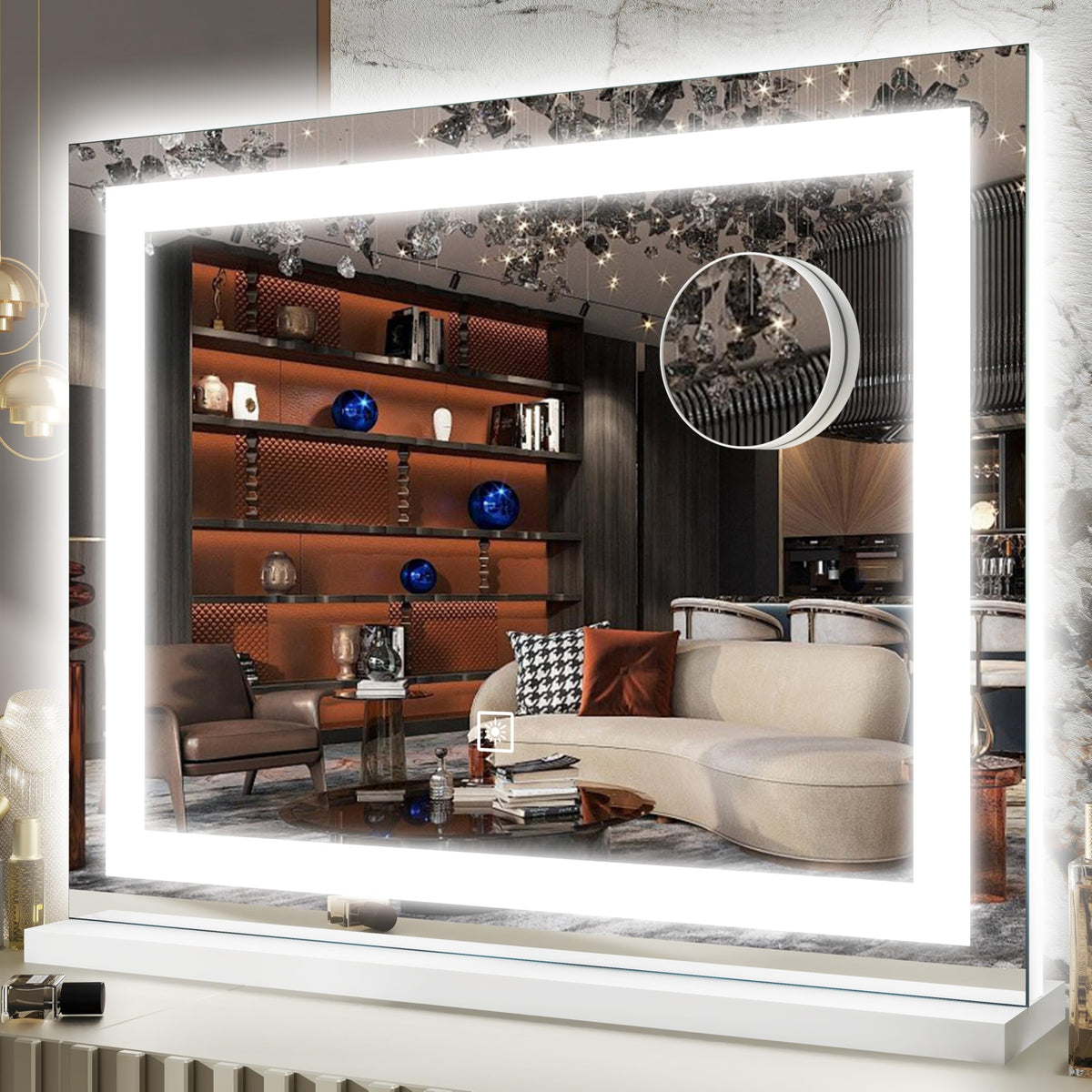 FENNIO vanity mirror with LED lights for a wide, clear makeup view.