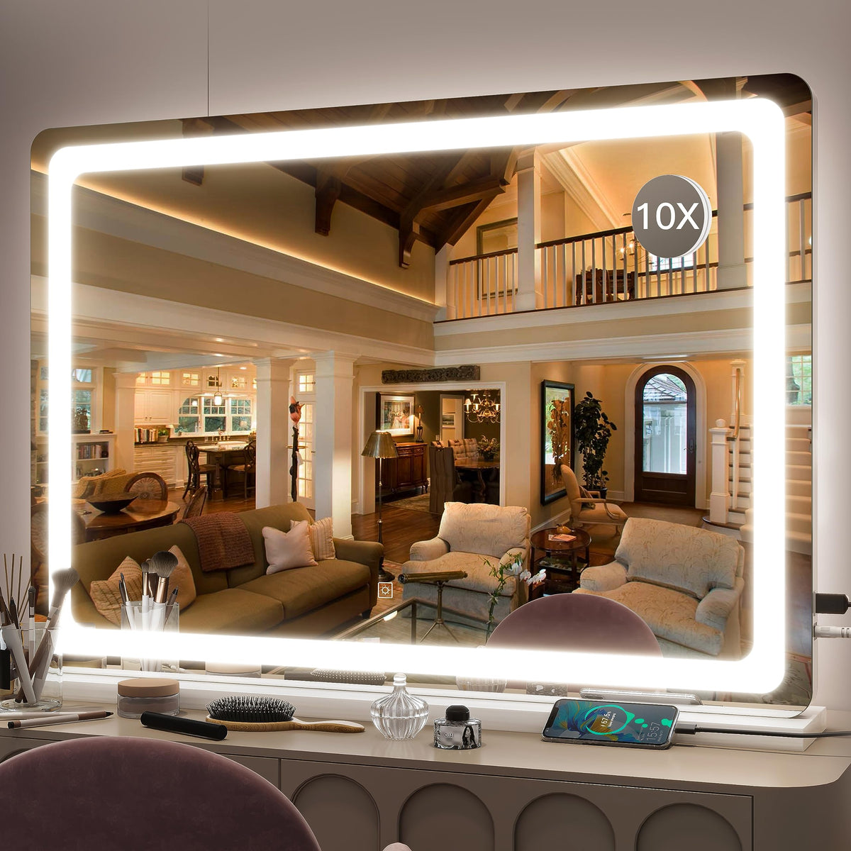 FENNIO vanity mirror with lights 32x22 front view for precise makeup
