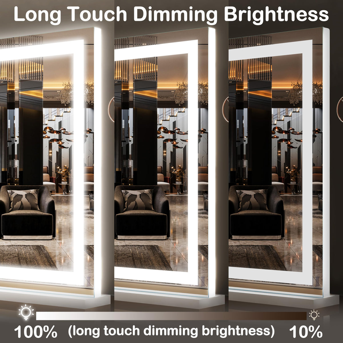 FENNIO lighted vanity mirror featuring a removable base for easy desktop placement and stability.