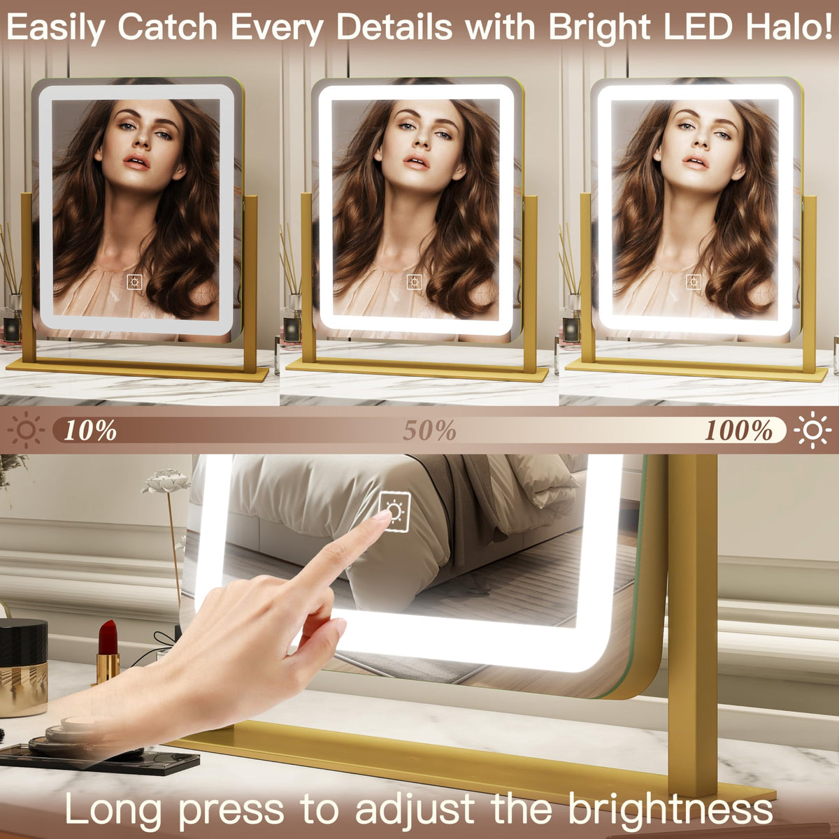 FENNIO vanity mirror lights side view showing tilt for easy angle adjustment