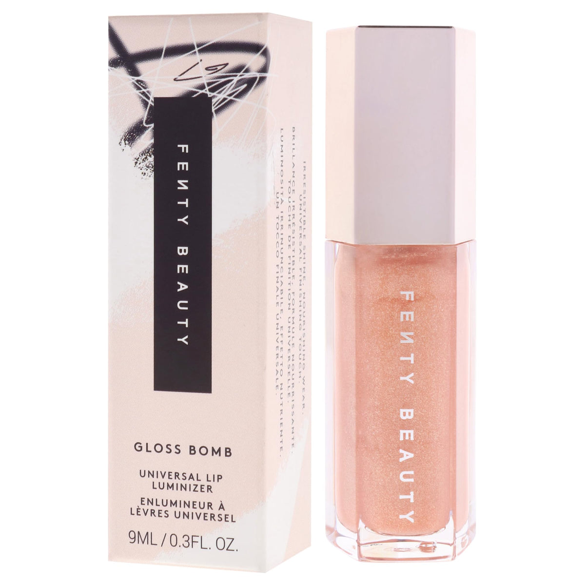 Fenty Beauty Gloss Bomb Champ Stamp Fantasy lip shine close-up showing mirror gloss