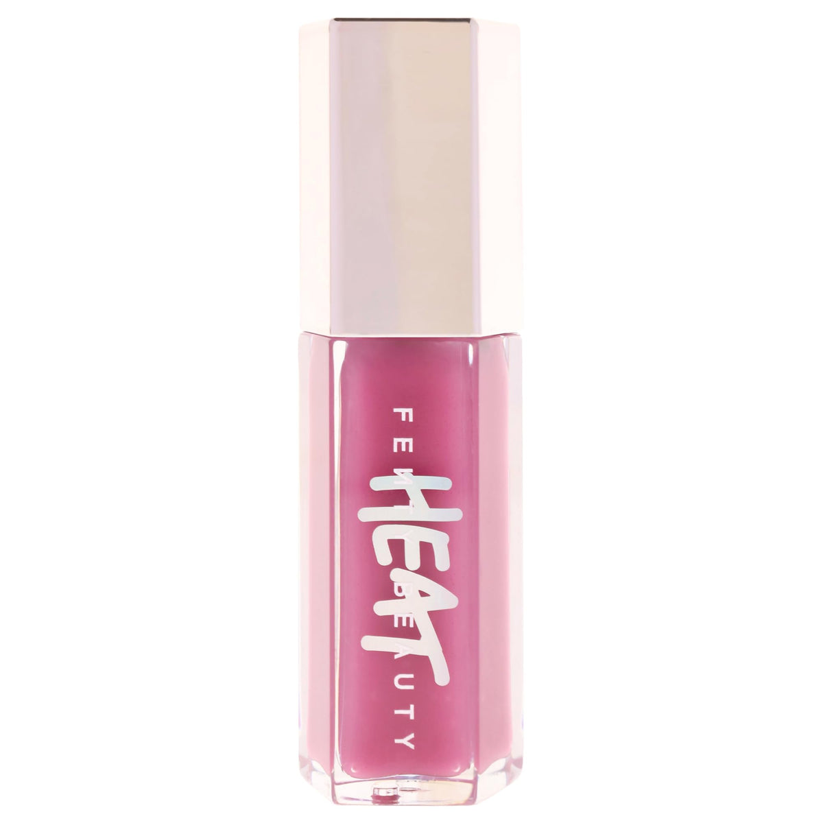 Gloss Bomb Heat swatch shows soft lavender tint for everyday wear.