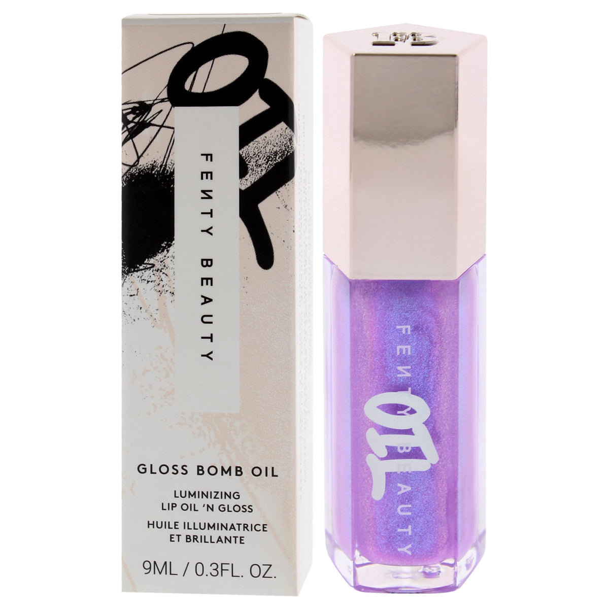 Fenty Beauty Gloss Bomb Luminizing Lip Oil Miss Jellyfish close-up-texture shows smooth non-sticky finish.