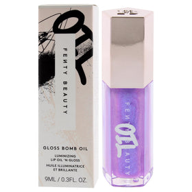 Fenty Beauty Gloss Bomb Luminizing Lip Oil Miss Jellyfish close-up-texture shows smooth non-sticky finish.