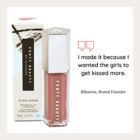 Lips wearing Fenty Beauty Gloss Bomb 02 Fussy for daily radiant shine