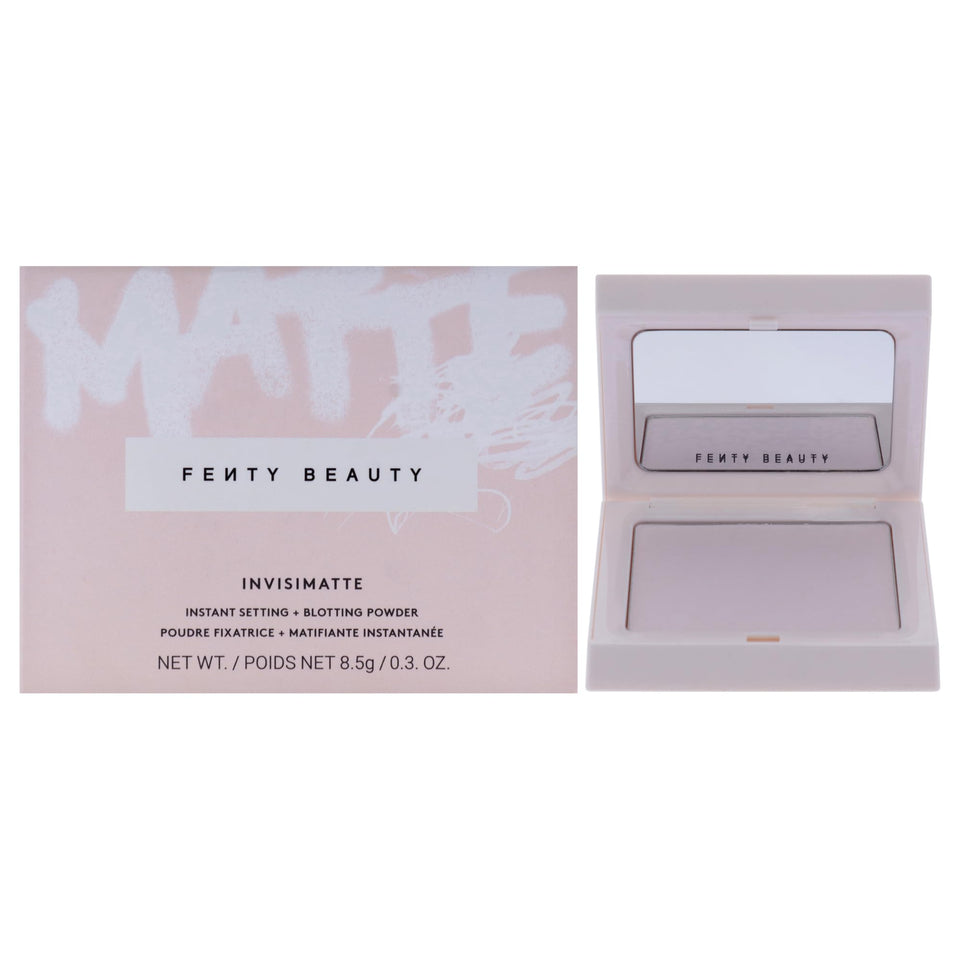 FENTY BEAUTY Invisimatte powder compact open displaying universal shade for all skin tones.