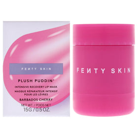 Fenty Beauty Plush Puddin lip mask Barbados Cherry jar ready for overnight hydration.