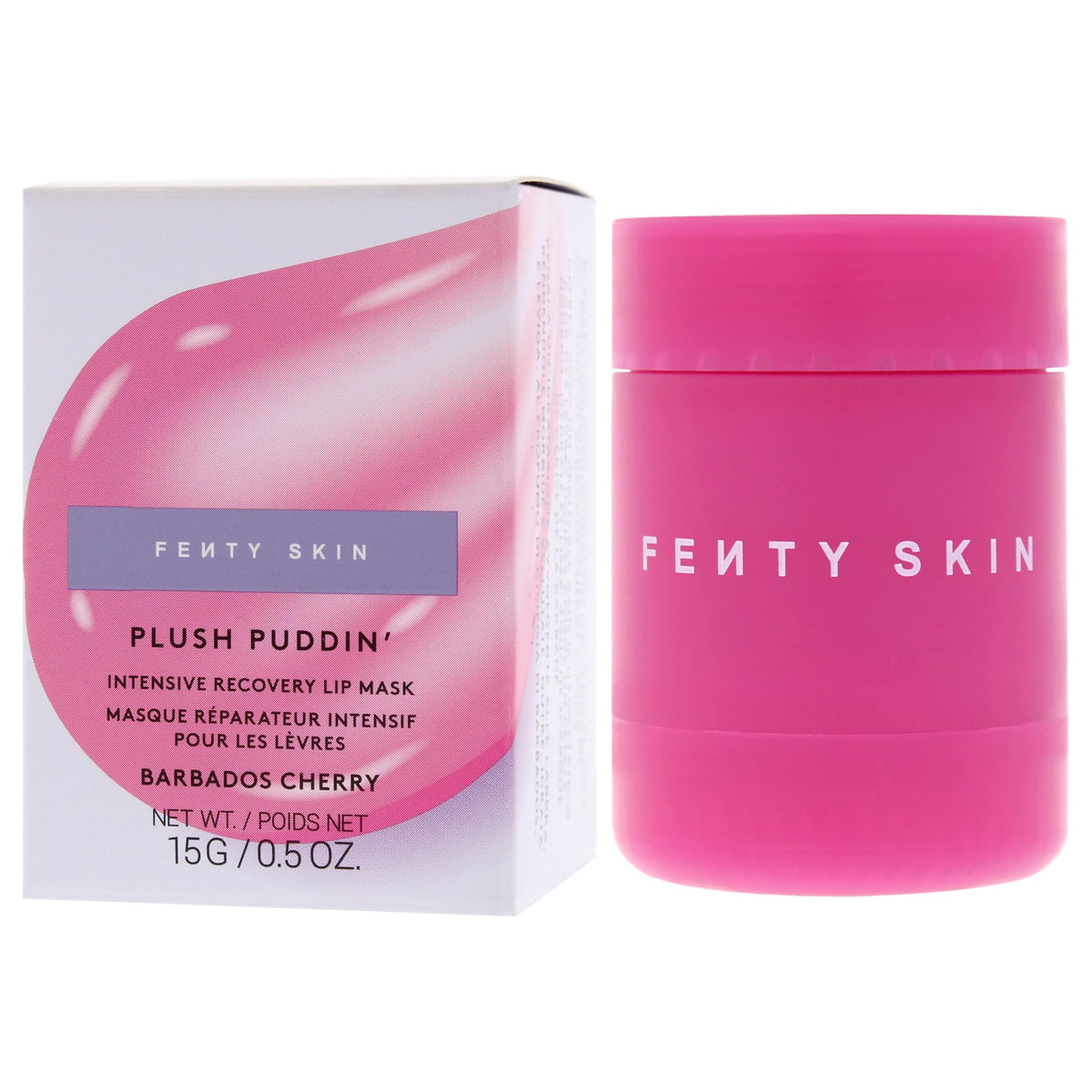 Fenty Beauty Plush Puddin jar with Barbados Cherry scent supports daily lip care.