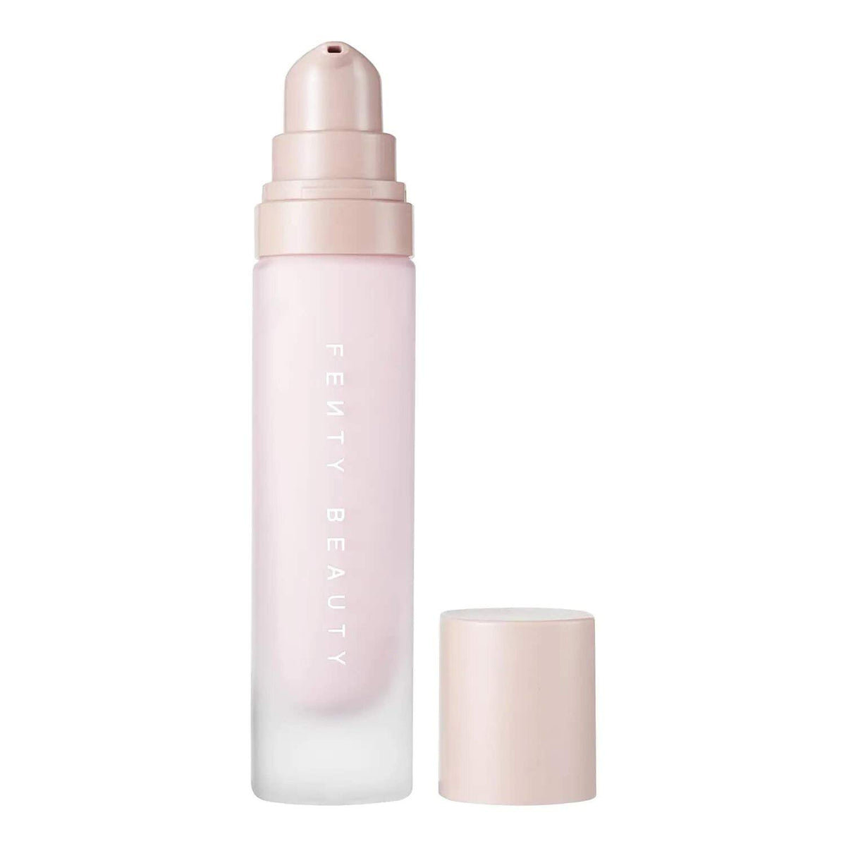 FENTY BEAUTY Pro Filt'R Hydrating Primer bottle close-up showing dewy finish for smooth makeup.
