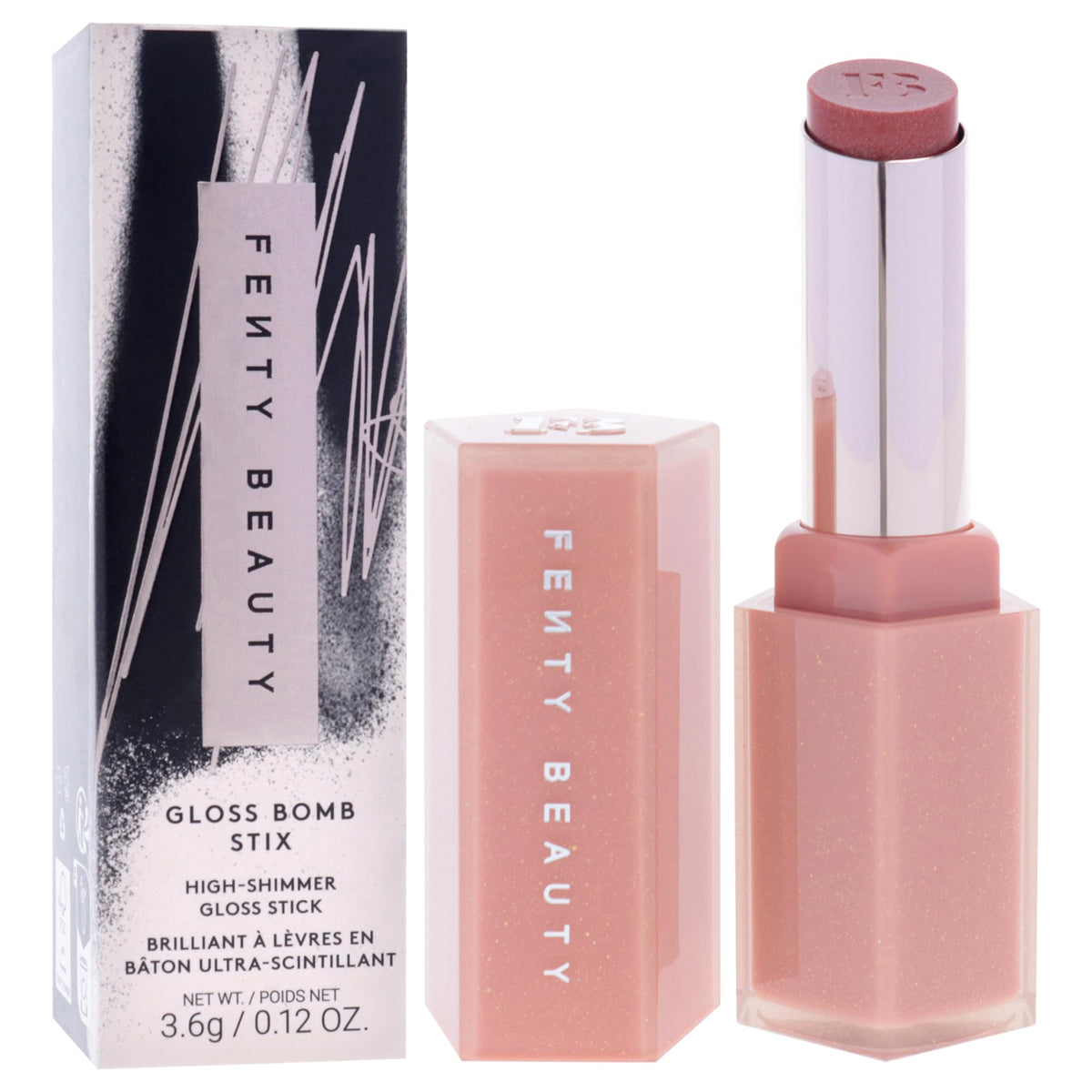 Fenty Gloss Bomb Stix Shimmer worn alone for juicy, luminous lips.
