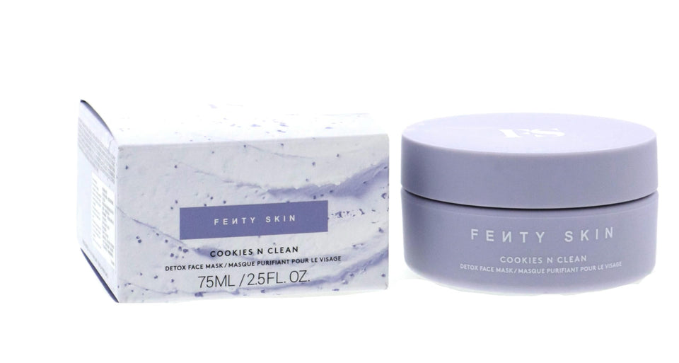 Fenty Skin Cookies N Clean whipped clay jar highlighting detoxifying charcoal for pores.