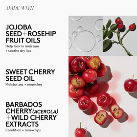 Wild Cherry extract in Fenty Treatz Lip Oil nourishes lips.
