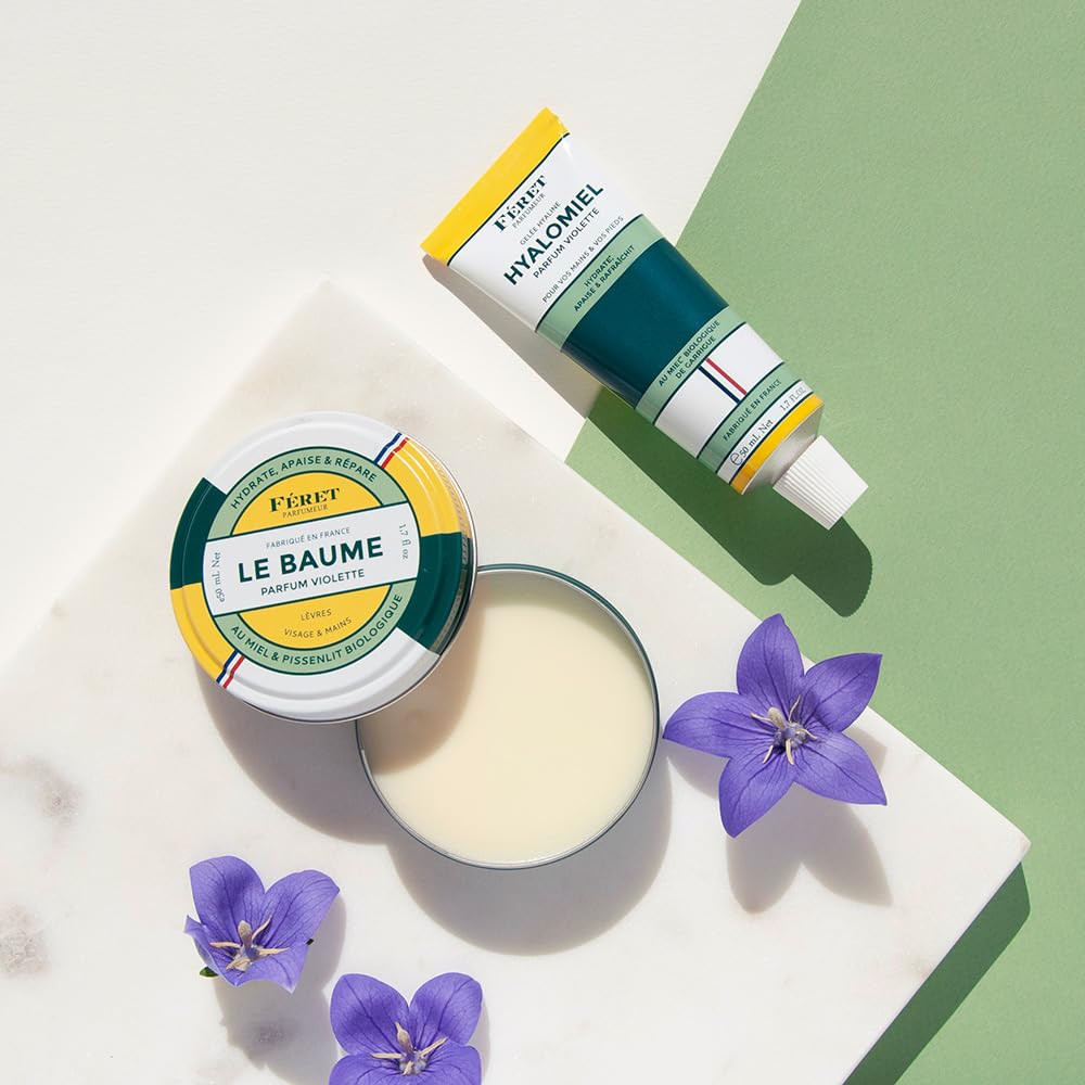 Feret Parfumeur Le Baume Violette travel tin packaging display