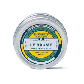 Feret Parfumeur Le Baume Violet tin closeup showing premium packaging and hydration.