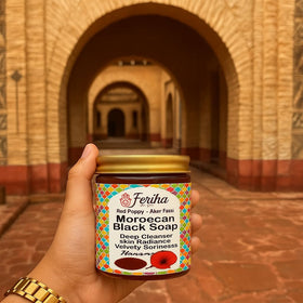 Aker Fassi botanicals in FERIHA soap highlighting Moroccan ingredients